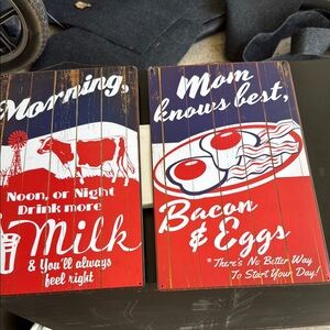 Vintage Style Milk and Breakfast Signs Bundle of 2